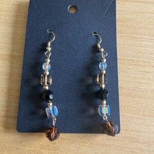 Elegant Black and Brown Beaded Earrings